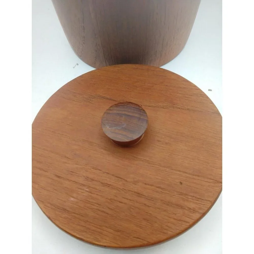 Genuine Burma Teak Wood Anri Form Lidded Canister With Cork Base